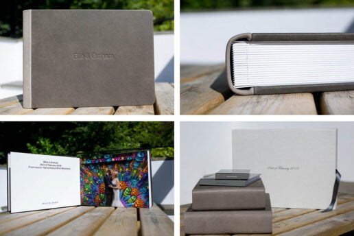 selection of sequoia leather wedding albums