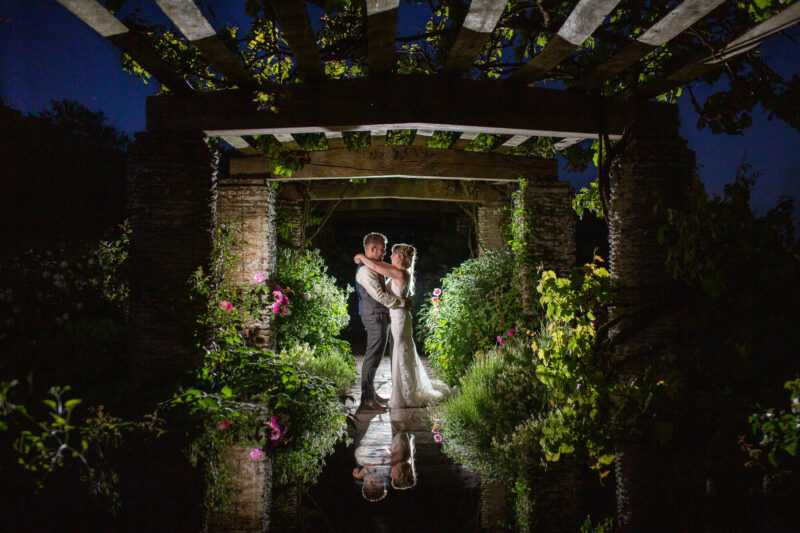 bride and groom at night at Hestercombe gardens. Hestercombe gardens wedding photographer