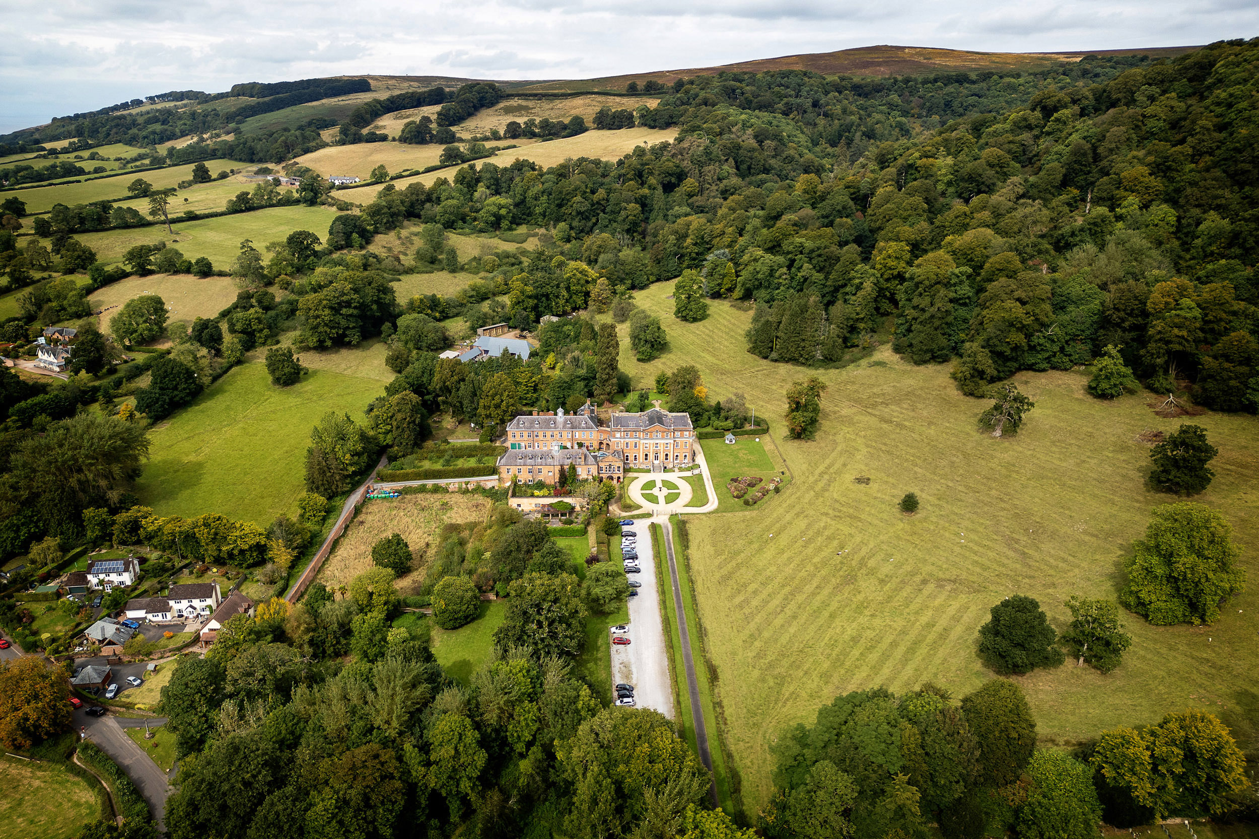 aerial view of crowcombe court in somerset